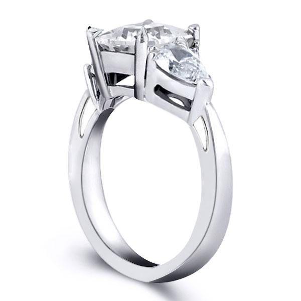 Oval Cut Sterling Silver Engagement Ring with Pear Side Stones (5 Carat Center Stone)