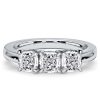 3 Stone Cushion Cut Sterling Silver Engagement Ring - Classic Style
