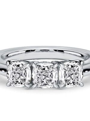 3 Stone Cushion Cut Sterling Silver Engagement Ring - Classic Style