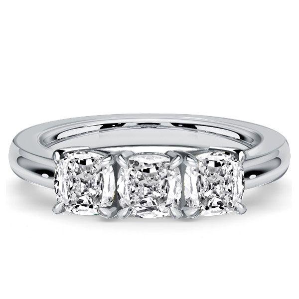 3 Stone Cushion Cut Sterling Silver Engagement Ring - Classic Style