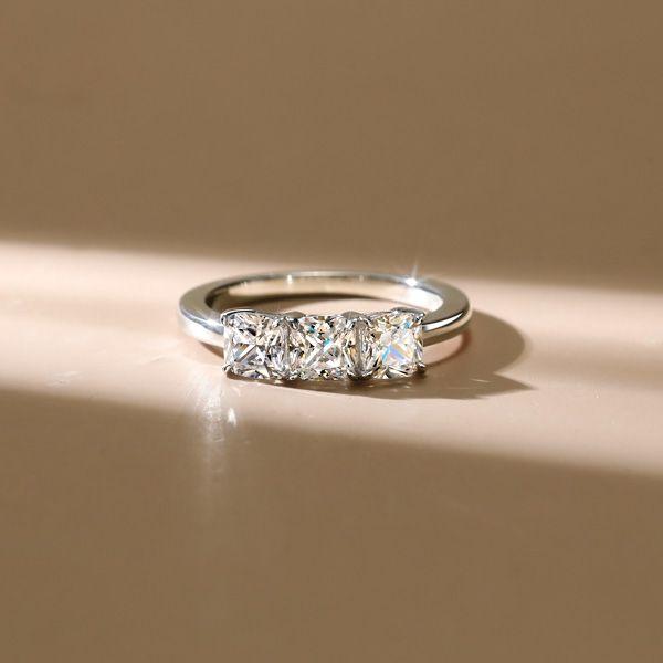 3 Stone Cushion Cut Sterling Silver Engagement Ring - Classic Style