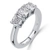 3 Stone Cushion Cut Sterling Silver Engagement Ring - Classic Style