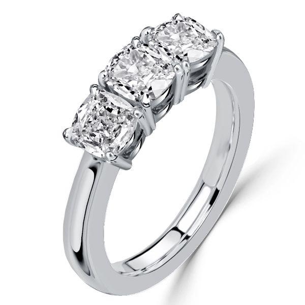 3 Stone Cushion Cut Sterling Silver Engagement Ring - Classic Style