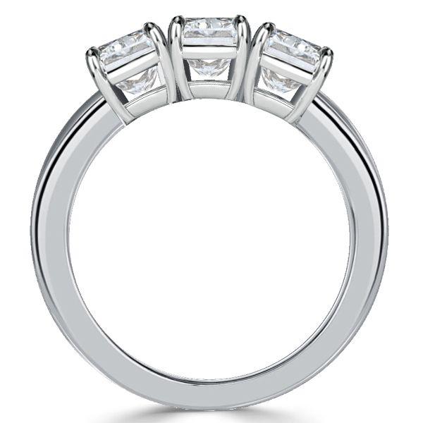3 Stone Cushion Cut Sterling Silver Engagement Ring - Classic Style