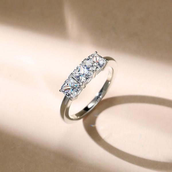 3 Stone Cushion Cut Sterling Silver Engagement Ring - Classic Style