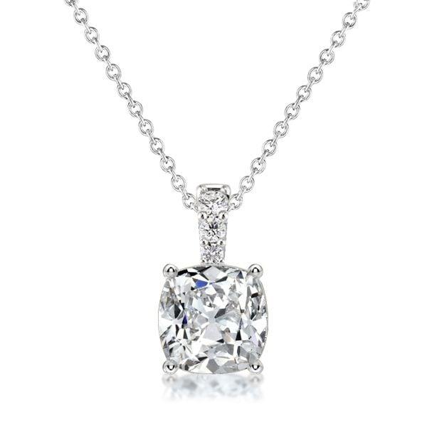 White Sapphire Cushion Pendant Necklace for Women in Sterling Silver