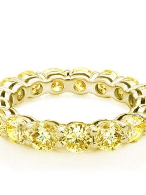 18K Gold Plated Sterling Silver Yellow Gemstone Eternity Band Ring
