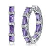 Baguette Amethyst Hoop Earrings in Sterling Silver