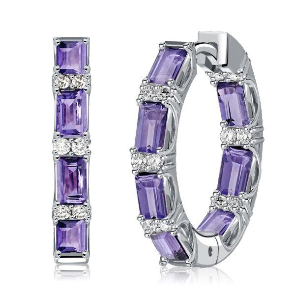 Baguette Amethyst Hoop Earrings in Sterling Silver