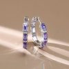 Baguette Amethyst Hoop Earrings in Sterling Silver