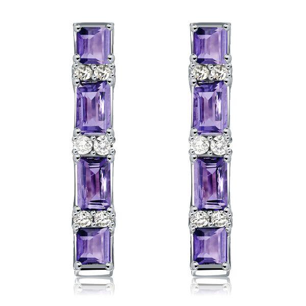 Baguette Amethyst Hoop Earrings in Sterling Silver