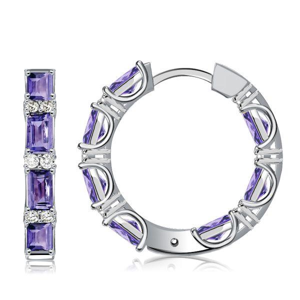 Baguette Amethyst Hoop Earrings in Sterling Silver