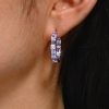 Baguette Amethyst Hoop Earrings in Sterling Silver