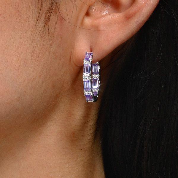 Baguette Amethyst Hoop Earrings in Sterling Silver