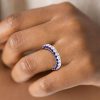 Eternity White & Blue Round Gemstone Wedding Band in 925 Sterling Silver