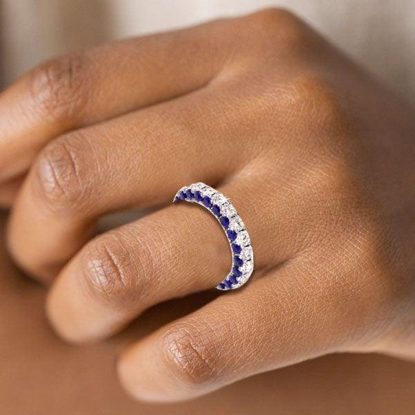 Eternity White & Blue Round Gemstone Wedding Band in 925 Sterling Silver
