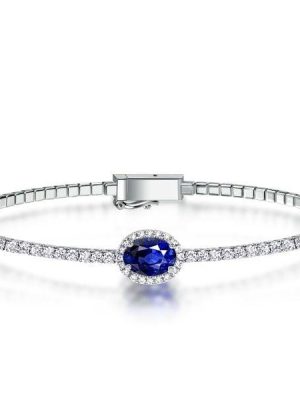 Oval Cut Blue Sapphire Tennis Bracelet | 3.52 CTW Sterling Silver