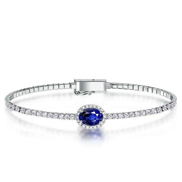 Oval Cut Blue Sapphire Tennis Bracelet | 3.52 CTW Sterling Silver