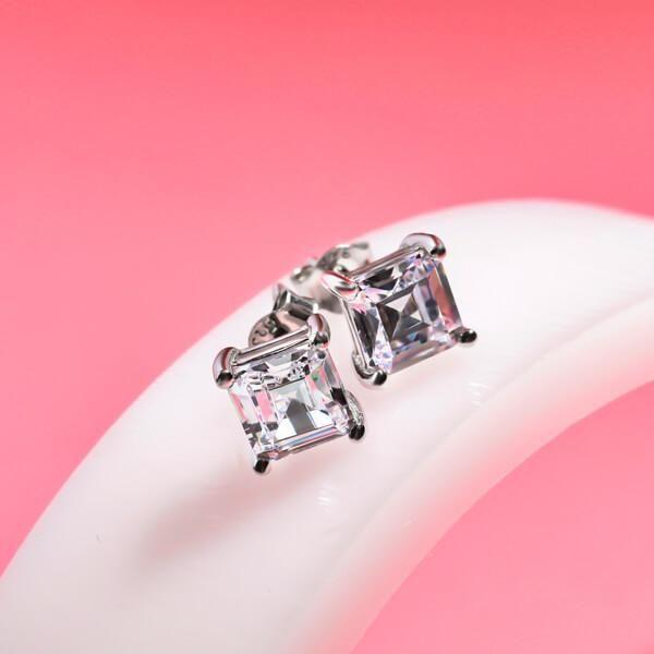 Asscher Cut White Sapphire Stud Earrings in Sterling Silver - Classic & Affordable