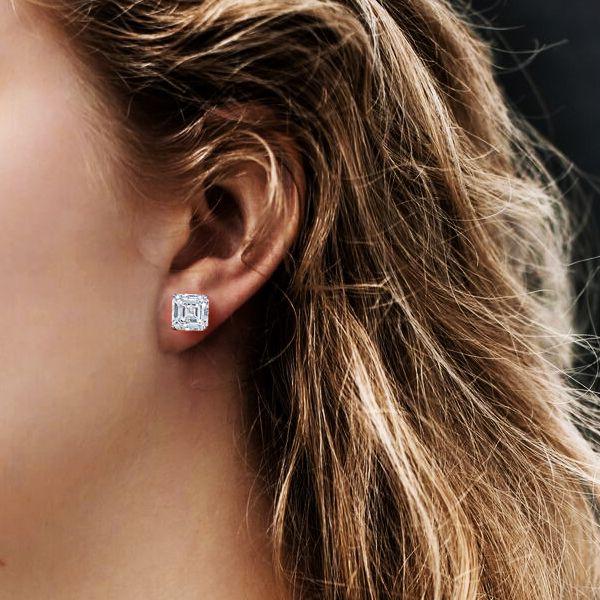 Asscher Cut White Sapphire Stud Earrings in Sterling Silver - Classic & Affordable