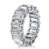 Emerald & White Sapphire Eternity Wedding Band - Sterling Silver Double Prong Ring