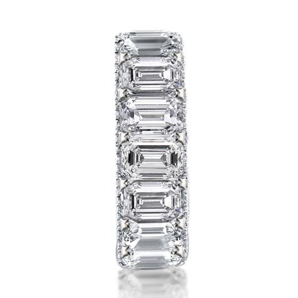 Emerald & White Sapphire Eternity Wedding Band - Sterling Silver Double Prong Ring