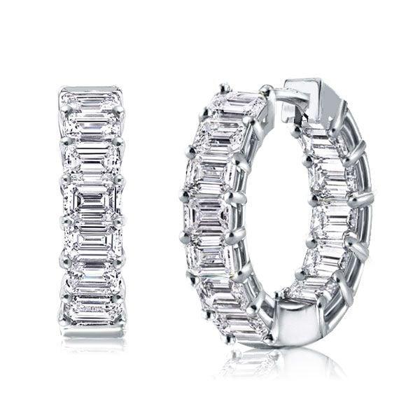 Classic Emerald Cut White Sapphire Hoop Earrings in 925 Sterling Silver
