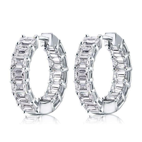 Classic Emerald Cut White Sapphire Hoop Earrings in 925 Sterling Silver