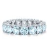 Round Cut Aquamarine Eternity Wedding Band in Rhodium-Plated Sterling Silver