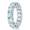 Round Cut Aquamarine Eternity Wedding Band in Rhodium-Plated Sterling Silver