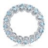 Round Cut Aquamarine Eternity Wedding Band in Rhodium-Plated Sterling Silver