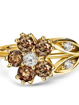 Floral Engagement Ring with Golden Champagne Sapphire in 18K Gold Plated Sterling Silver