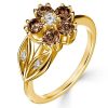 Floral Engagement Ring with Golden Champagne Sapphire in 18K Gold Plated Sterling Silver
