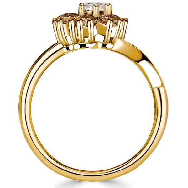Floral Engagement Ring with Golden Champagne Sapphire in 18K Gold Plated Sterling Silver