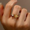 Floral Engagement Ring with Golden Champagne Sapphire in 18K Gold Plated Sterling Silver