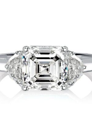 Asscher Cut White Sapphire Three Stone Ring in Sterling Silver