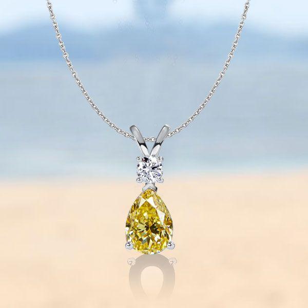 Teardrop Yellow Topaz Necklace - Sterling Silver Pendant (16-22 inch Chain)