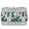 Emerald & Pink Stone Multi-Row Wedding Band Ring in Sterling Silver