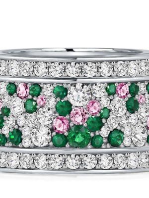 Emerald & Pink Stone Multi-Row Wedding Band Ring in Sterling Silver