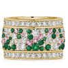 Emerald & Pink Stone Multi-Row Wedding Band Ring in Sterling Silver