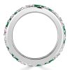 Emerald & Pink Stone Multi-Row Wedding Band Ring in Sterling Silver