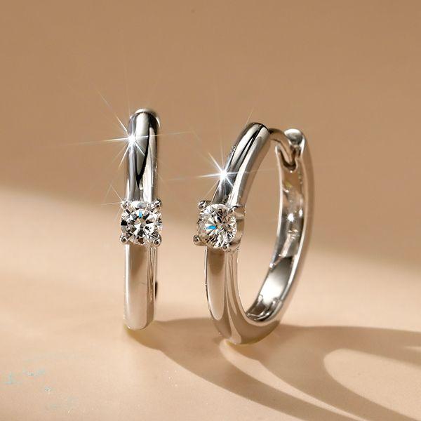 Sterling Silver Huggie Earrings with White Sapphire - Classic & Delicate