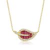 Ruby Leaf Pendant Necklace - Baguette Cut, 18K Gold Plated Sterling Silver