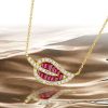 Ruby Leaf Pendant Necklace - Baguette Cut, 18K Gold Plated Sterling Silver