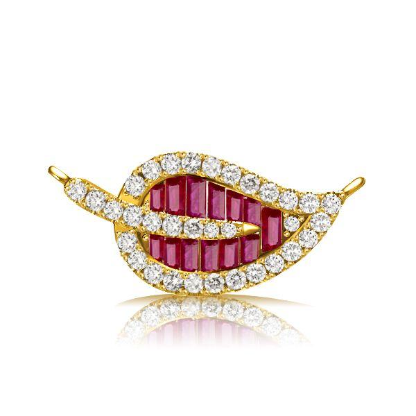 Ruby Leaf Pendant Necklace - Baguette Cut, 18K Gold Plated Sterling Silver