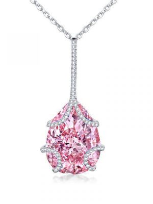 Pink Pear Drop Sterling Silver Necklace - 925 Silver Pendant for Women