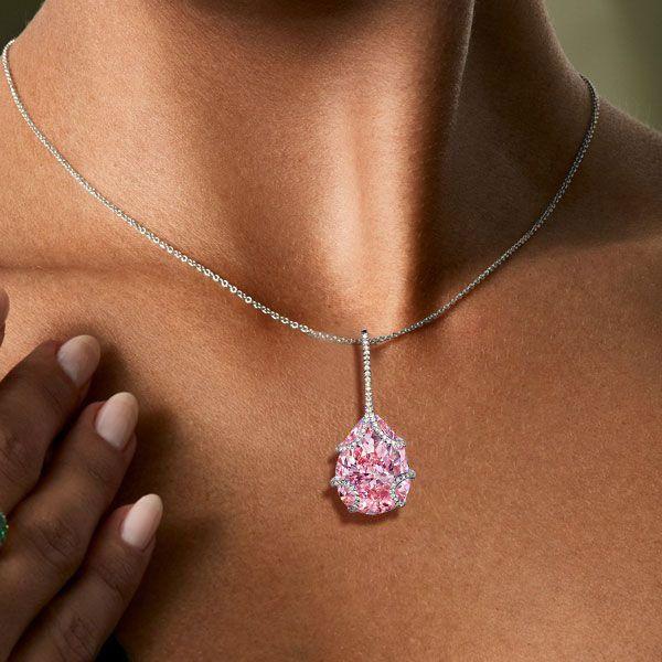 Pink Pear Drop Sterling Silver Necklace - 925 Silver Pendant for Women