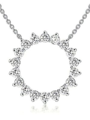 Sterling Silver Round Cut Sunflower Pendant Necklace - 18 Inch Chain