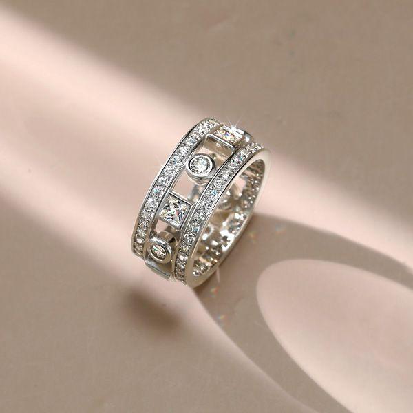 Art Deco White Sapphire Sterling Silver Vintage Wedding Band