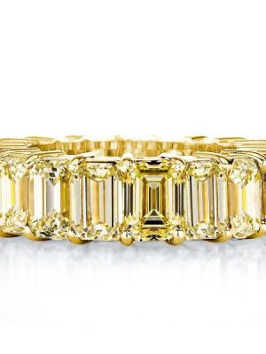 Golden Emerald & Topaz Eternity Band - 18K Gold Plated Sterling Silver Wedding Ring